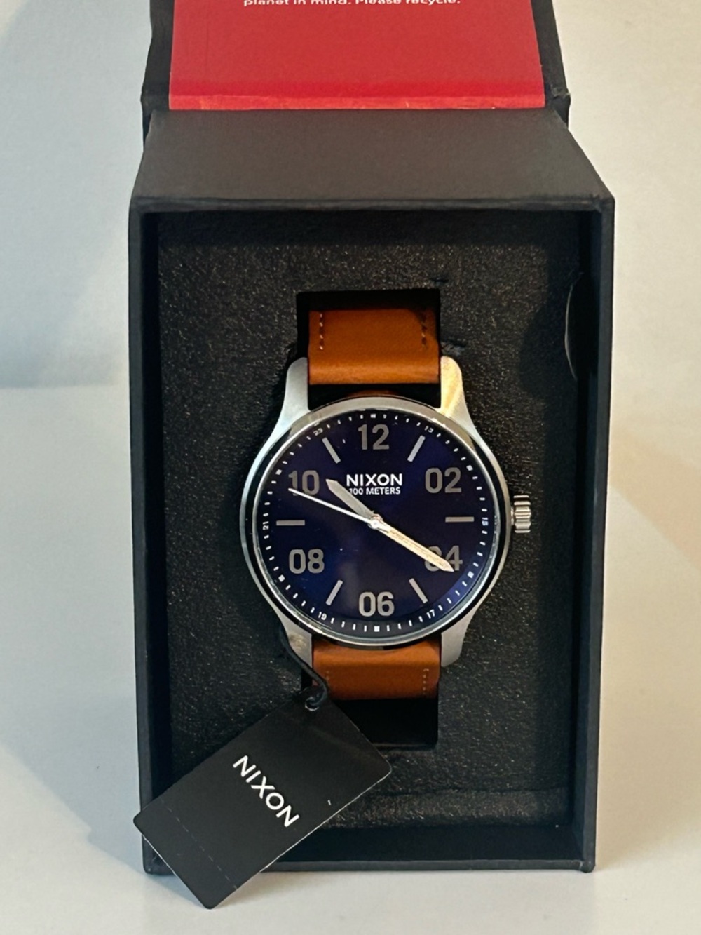 NIXON Patrol Leather 42mm Men's Watch Navy/Saddle New In Box
